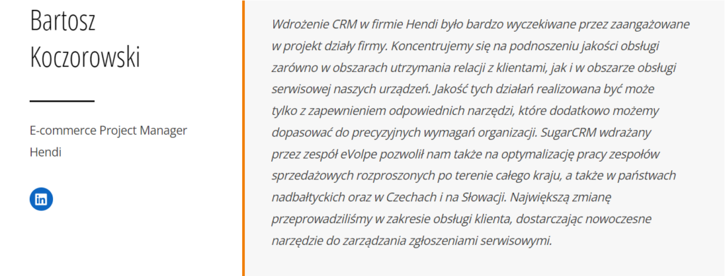 opinia e-commerce project managera Hendi. sugarcrm opinie