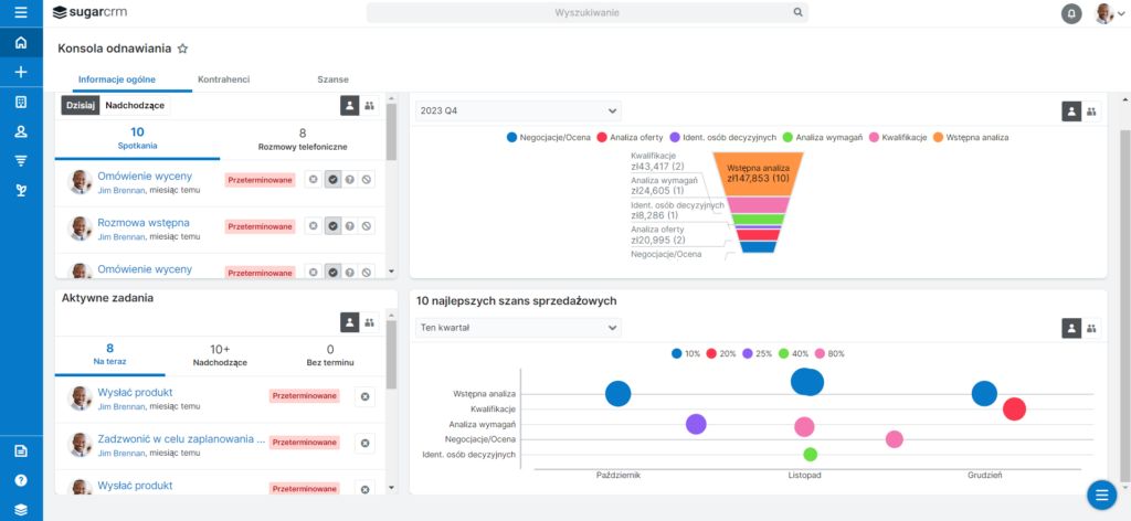 interfejs systemu sugarcrm po integracji z microsoft, the shutter shop